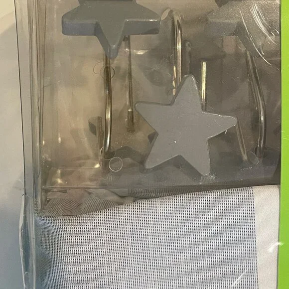 Charter Club Kids blue striped Shower Curtain W/Star shaped Hooks, 13 piece set - Picture 2 of 12